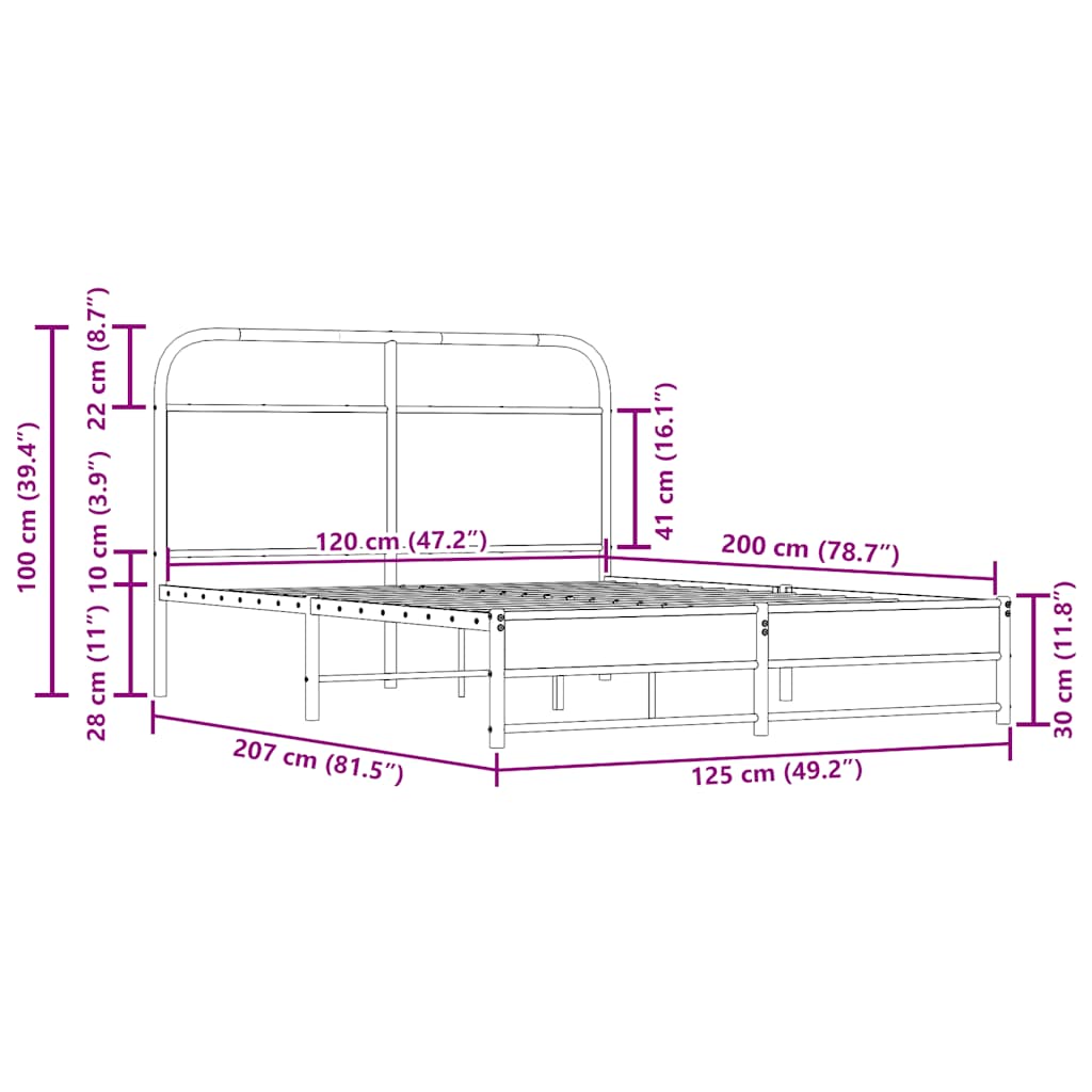 Sängram utan madrass rökfärgad ek 120x200 cm konstruerad trä