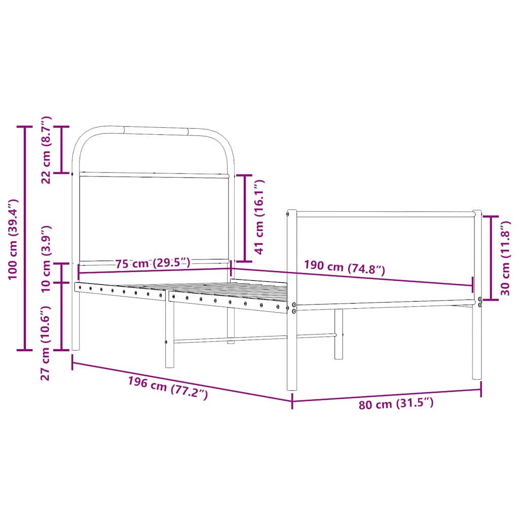 Sängram utan madrass sonoma-ek 75x190 cm konstruerad trä