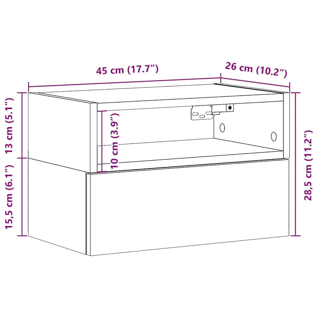 Väggmonterat sängbord 2 st brun ek 45x26x28,5 cm