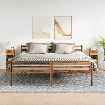 Sängbord 2 st med låda åldrat trä 25x31x66 cm