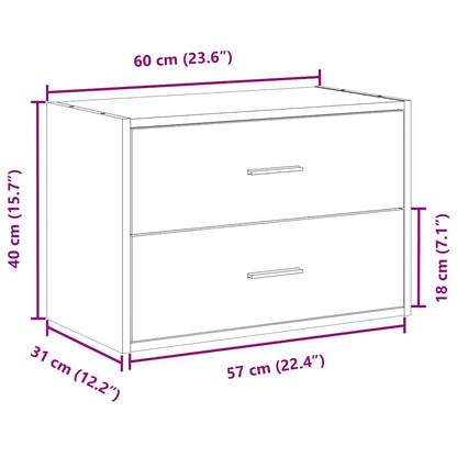 Skåp med 2 lådor vit 60x31x40 cm konstruerat trä