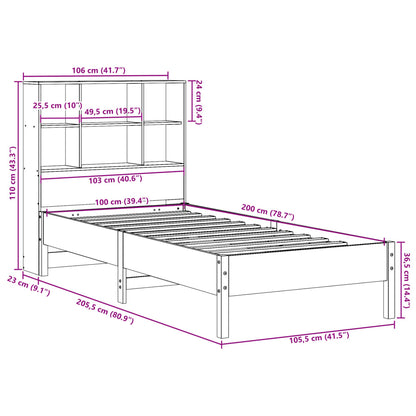 Säng med bokhylla utan madrass 100x200cm massiv furu