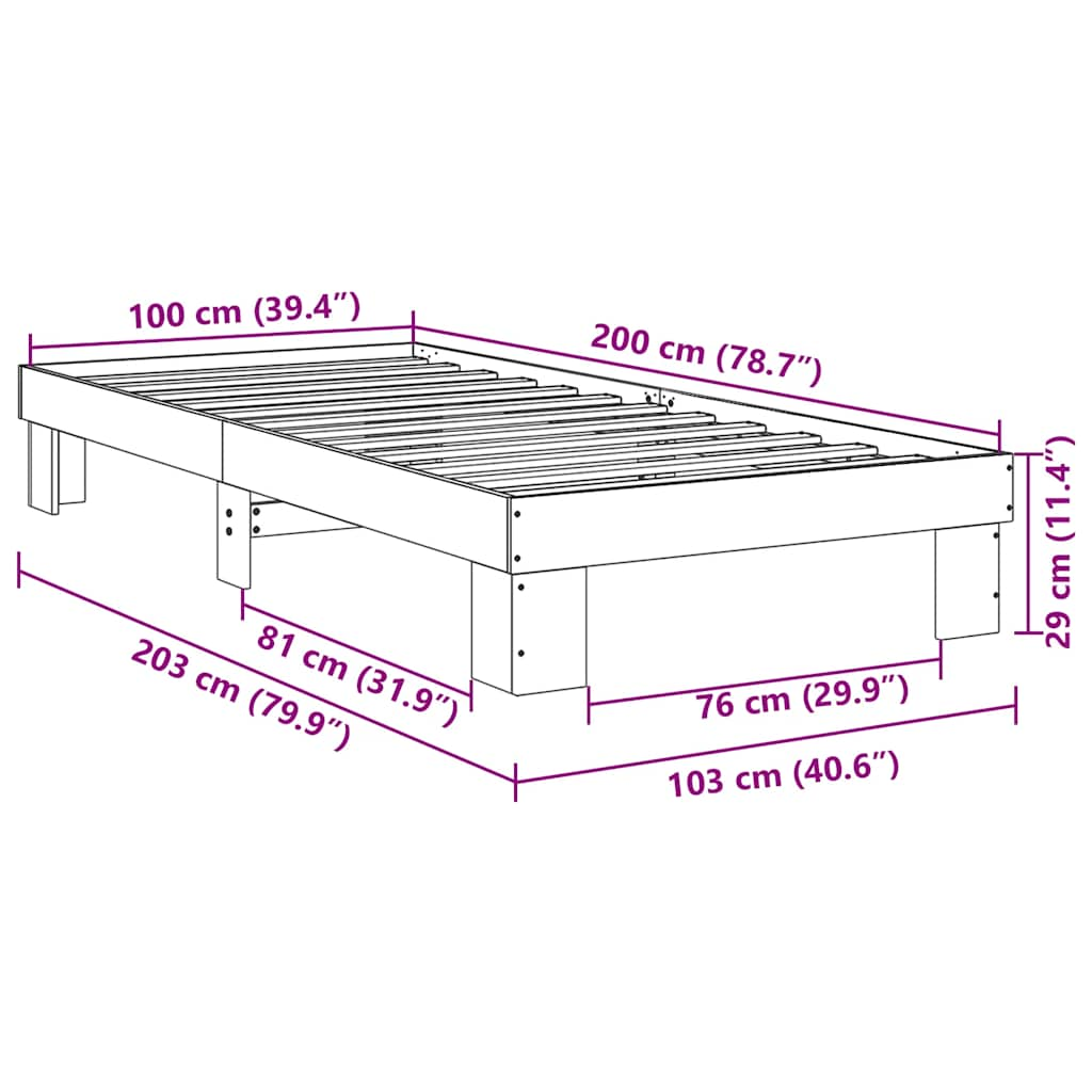 Sängram utan madrass 100x200 cm massivt trä ek