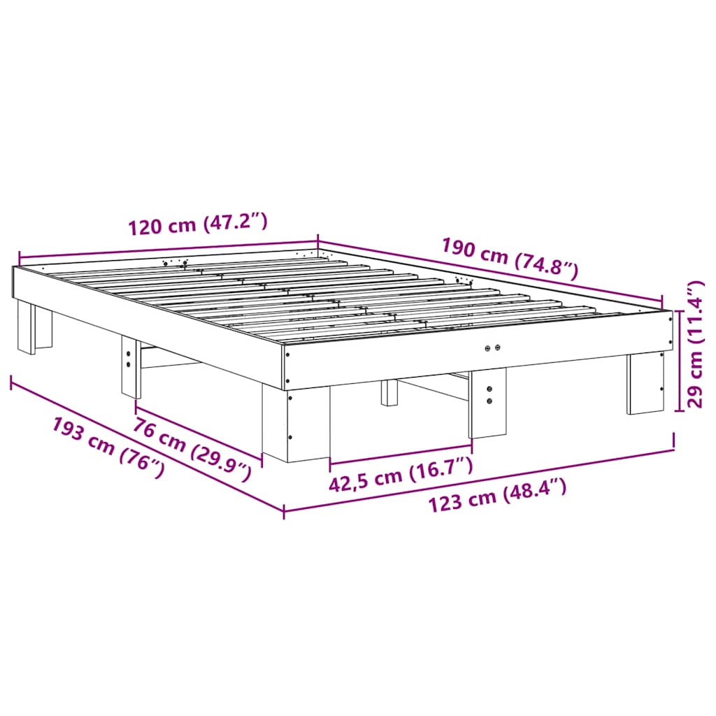 Sängram utan madrass 120x190 cm massivt trä ek