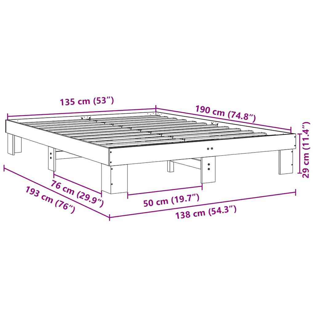 Sängram utan madrass 135x190 cm massiv trä ek