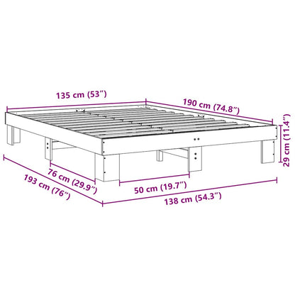 Sängram utan madrass 135x190 cm massiv trä ek