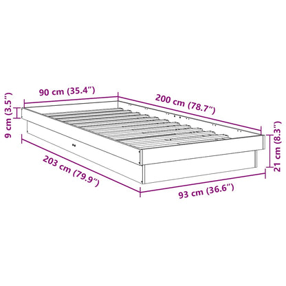 Sängram utan madrass 90x200 cm massiv ek