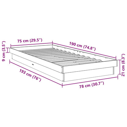 Sängram utan madrass 75x190 cm massiv ek