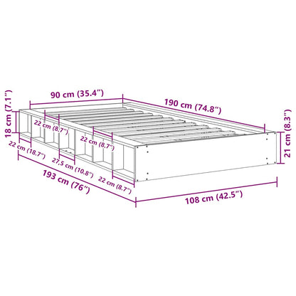 Sängram utan madrass 90x190 cm massivt trä ek