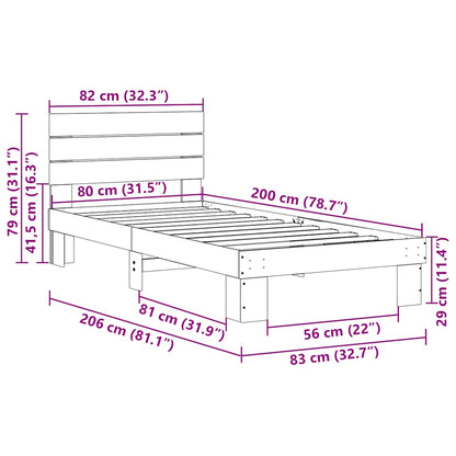 Sängram med huvudgavel utan madrass 80x200 cm massivt trä ek