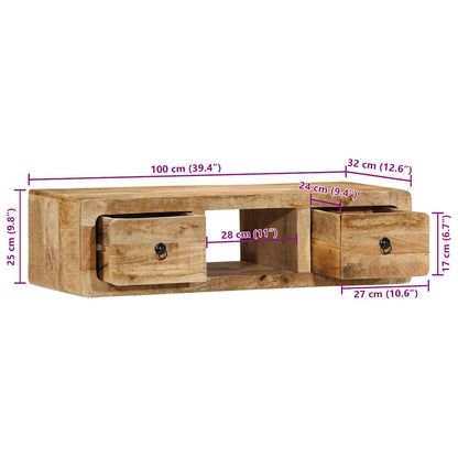 Vägghängt TV-skåp 100x32x25 cm massivt trä grov mango