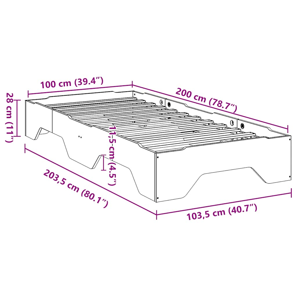 Sängram utan madrass stapelbar vit 100x200 cm massivt trä