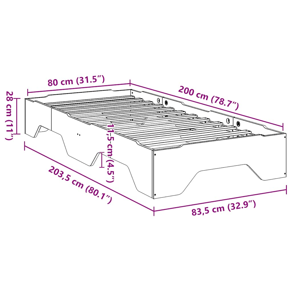 Sängram utan madrass stapelbar vit 80x200 cm massivt trä