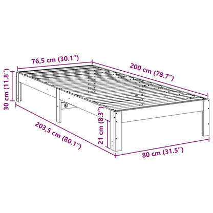 Sängram utan madrass vaxbrun 80x200 cm massiv furu