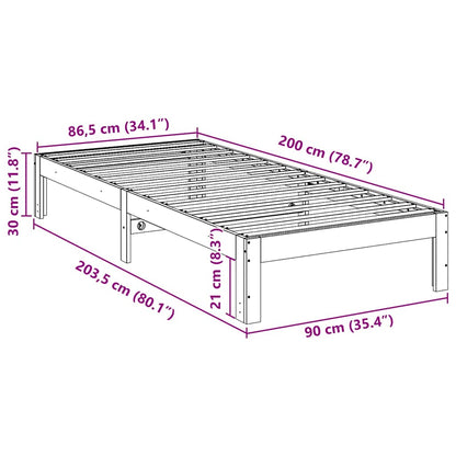 Sängram utan madrass 90x200 cm massiv furu