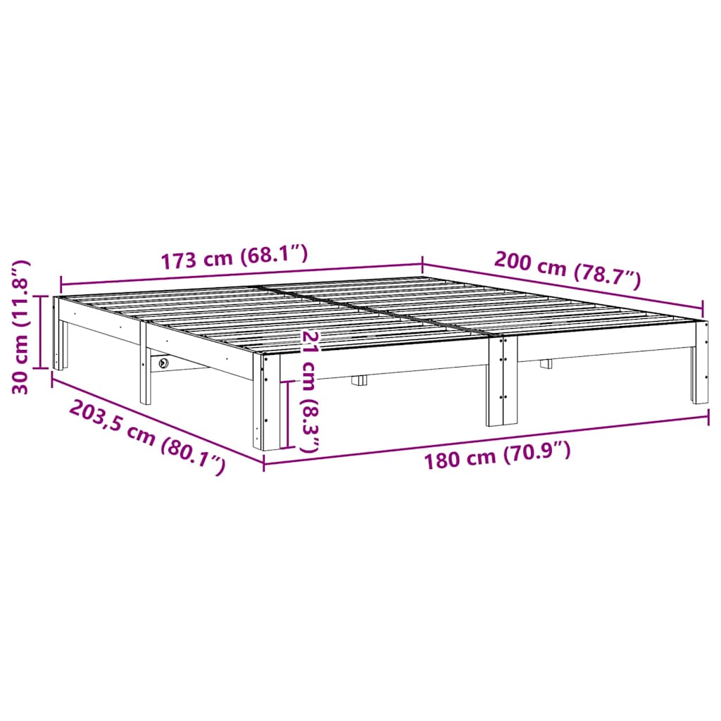 Sängram utan madrass vaxbrun 180x200 cm massiv furu