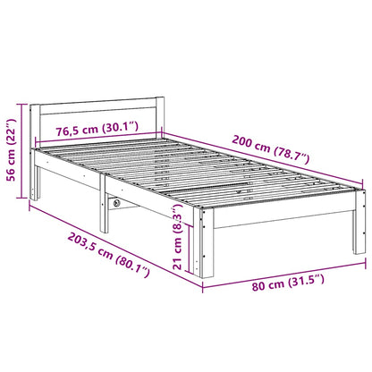 Sängram utan madrass 80x200 cm massiv furu