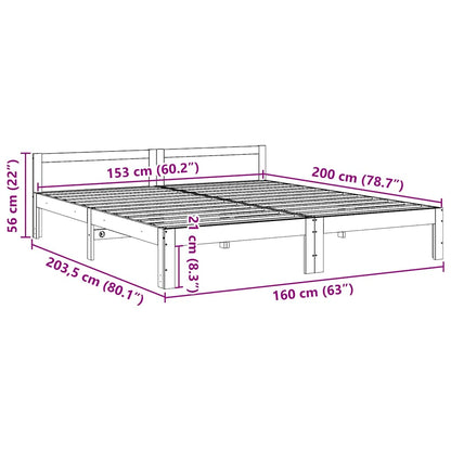 Sängram utan madrass vaxbrun 160x200 cm massiv furu