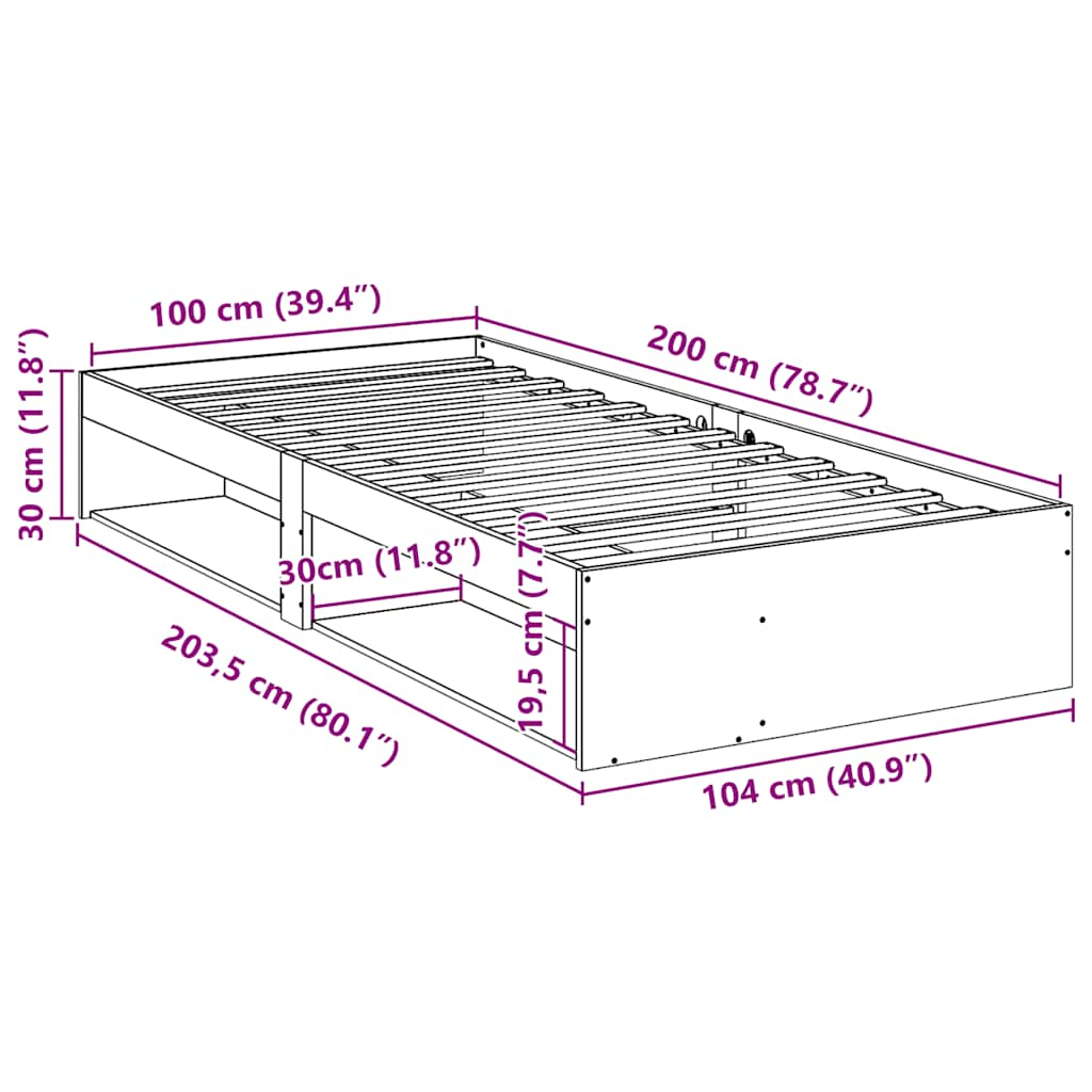 Dagbädd utan madrass vaxbrun 100x200 cm massiv furu