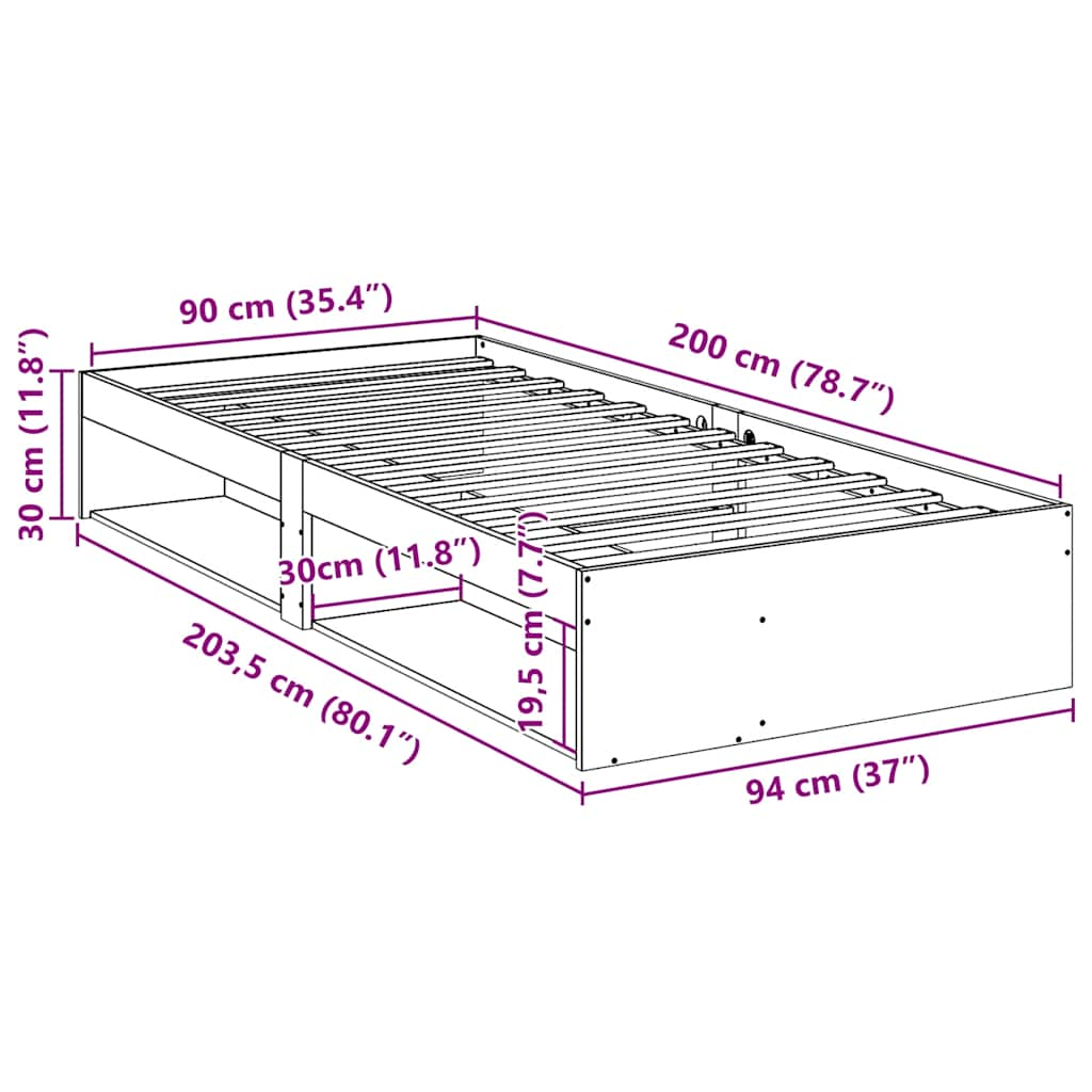 Dagbädd utan madrass 90x200 cm massiv furu