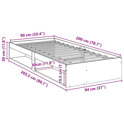 Dagbädd utan madrass vit 90x200 cm massiv furu