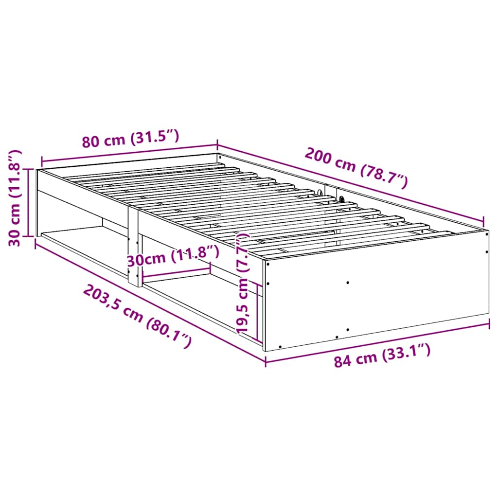 Dagbädd utan madrass vaxad brun 80x200 cm massiv furu