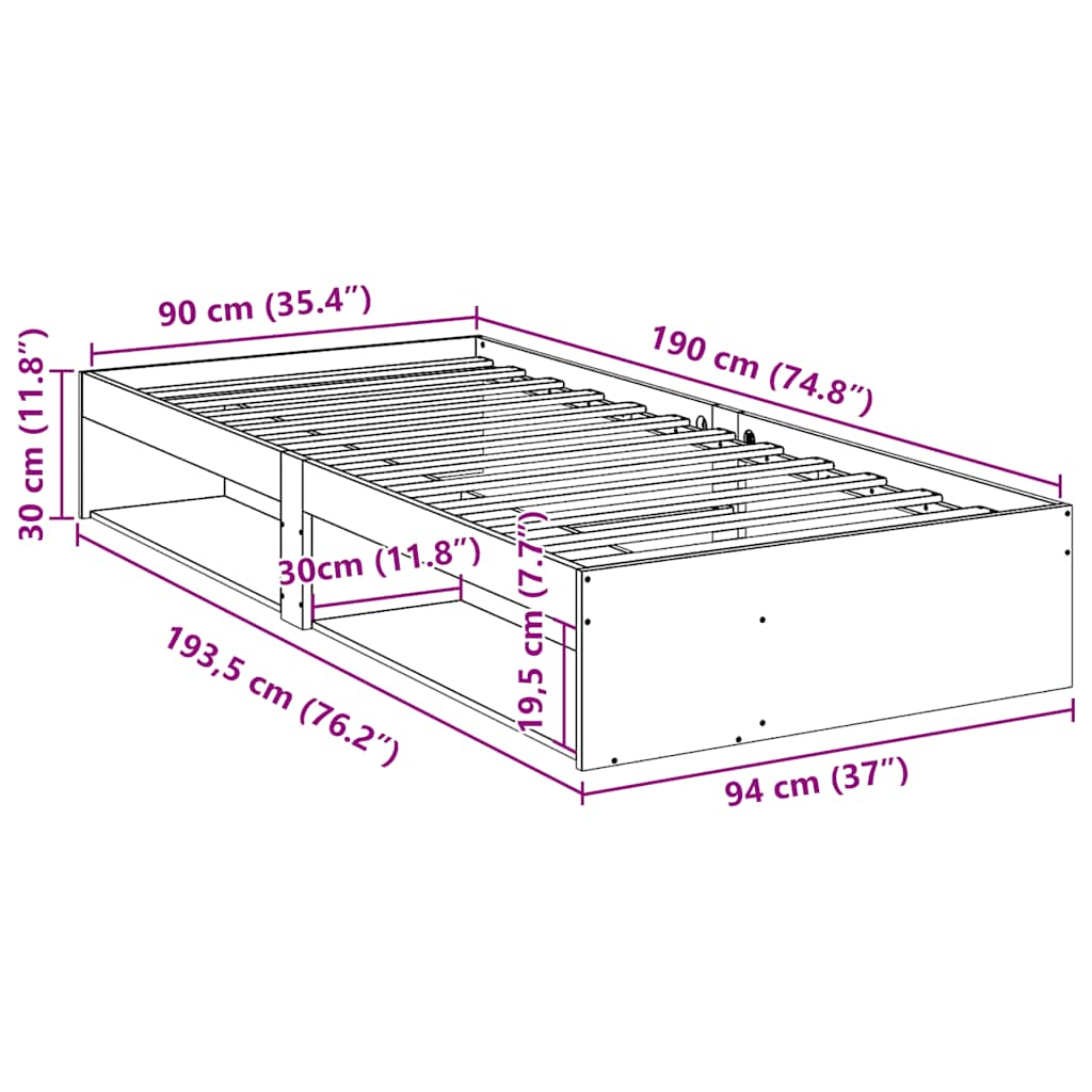 Dagbädd utan madrass 90x190 cm massiv furu