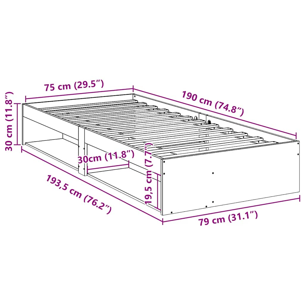 Dagbädd utan madrass 75x190 cm massiv trä furu