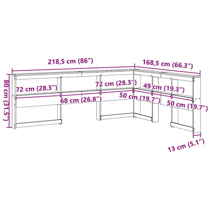 Bokhylla sänggavel L-formad vit 150 cm massiv furu