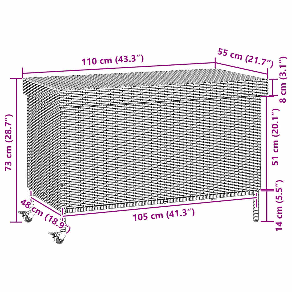 Trädgårdslåda med hjul svart 110x55x73 cm konstrotting