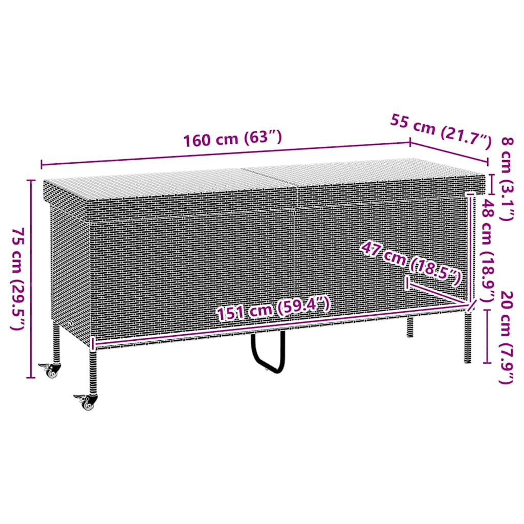 Dynbox på hjul grå 160x55x75 cm konstrottning