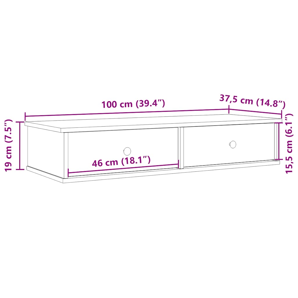 Vägghylla med lådor vit 100x37,5x19 cm konstruerat trä