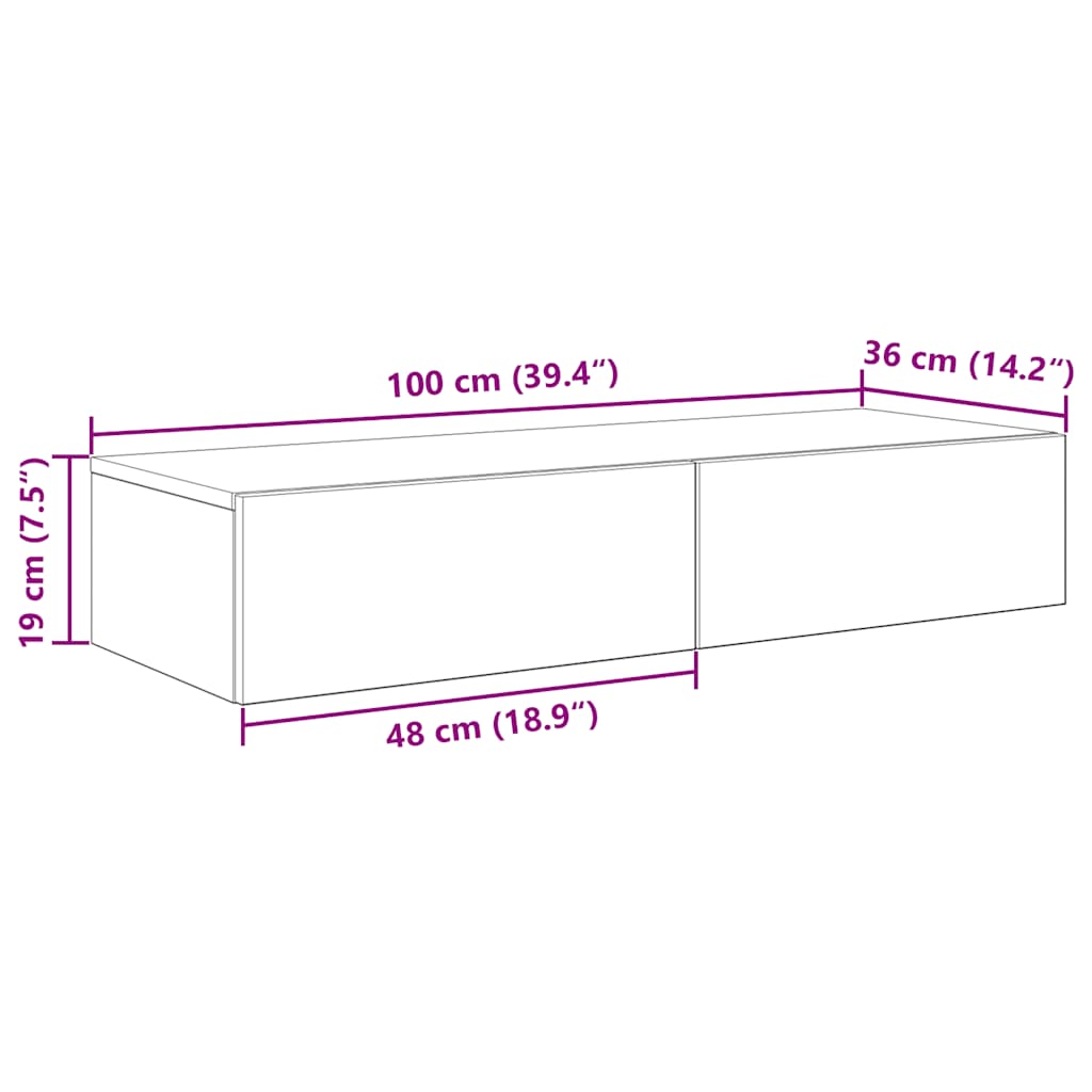 Vägghylla med lådor betonggrå 100x36x19 cm konstruerat trä