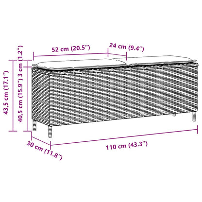 Trädgårdsbänk med dyna svart 110x30x40,5 cm konstrotting