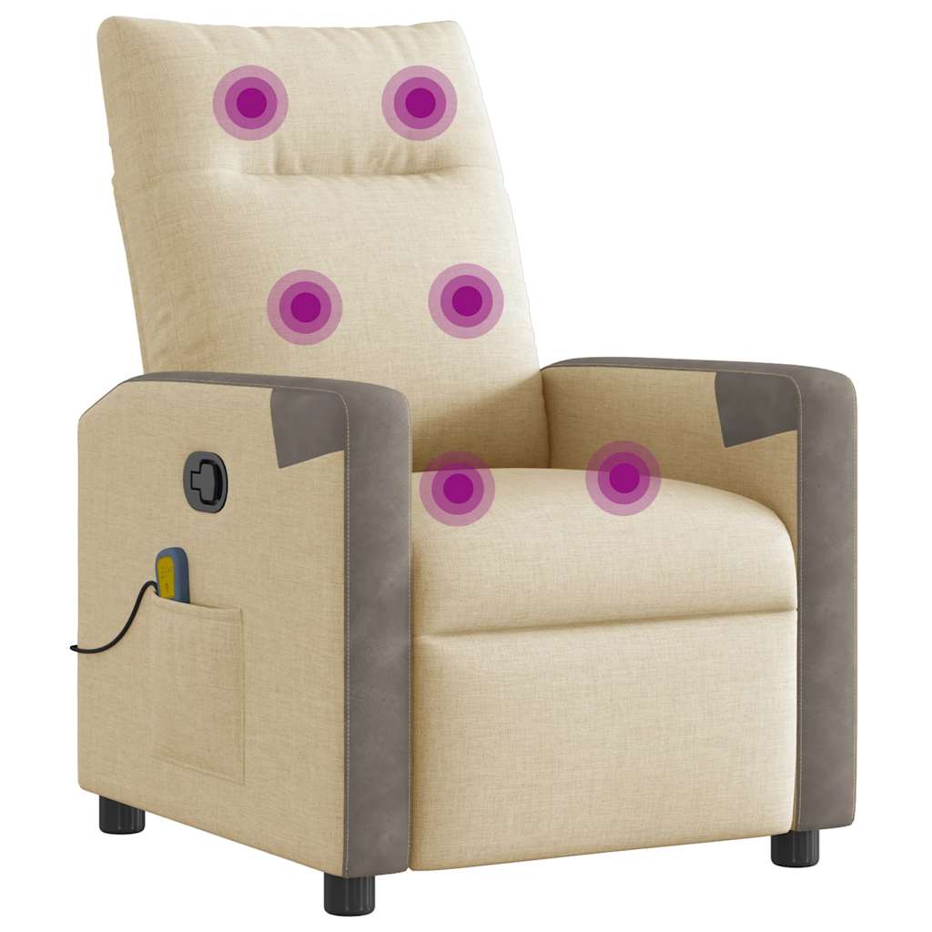 Massagefåtölj gräddvit tyg