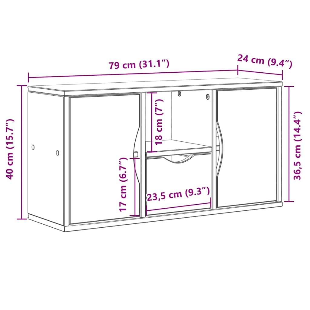 TV-bänk med låda "ODDA" 79x24x40 cm massiv furu