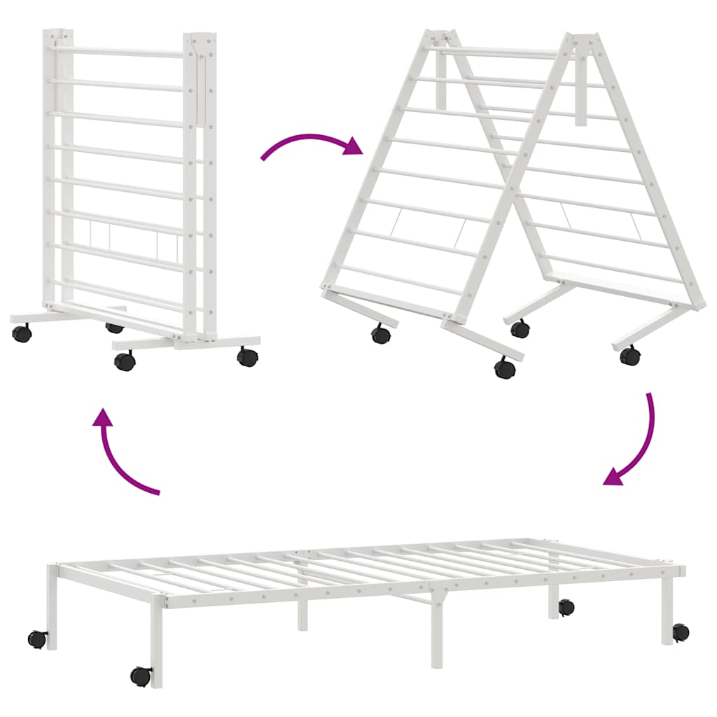 Sängram utan madrass hopfällbar vit 75x190 cm stål