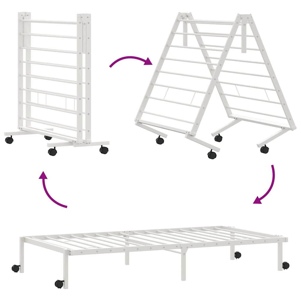 Sängram utan madrass hopfällbar vit 80x200 cm stål