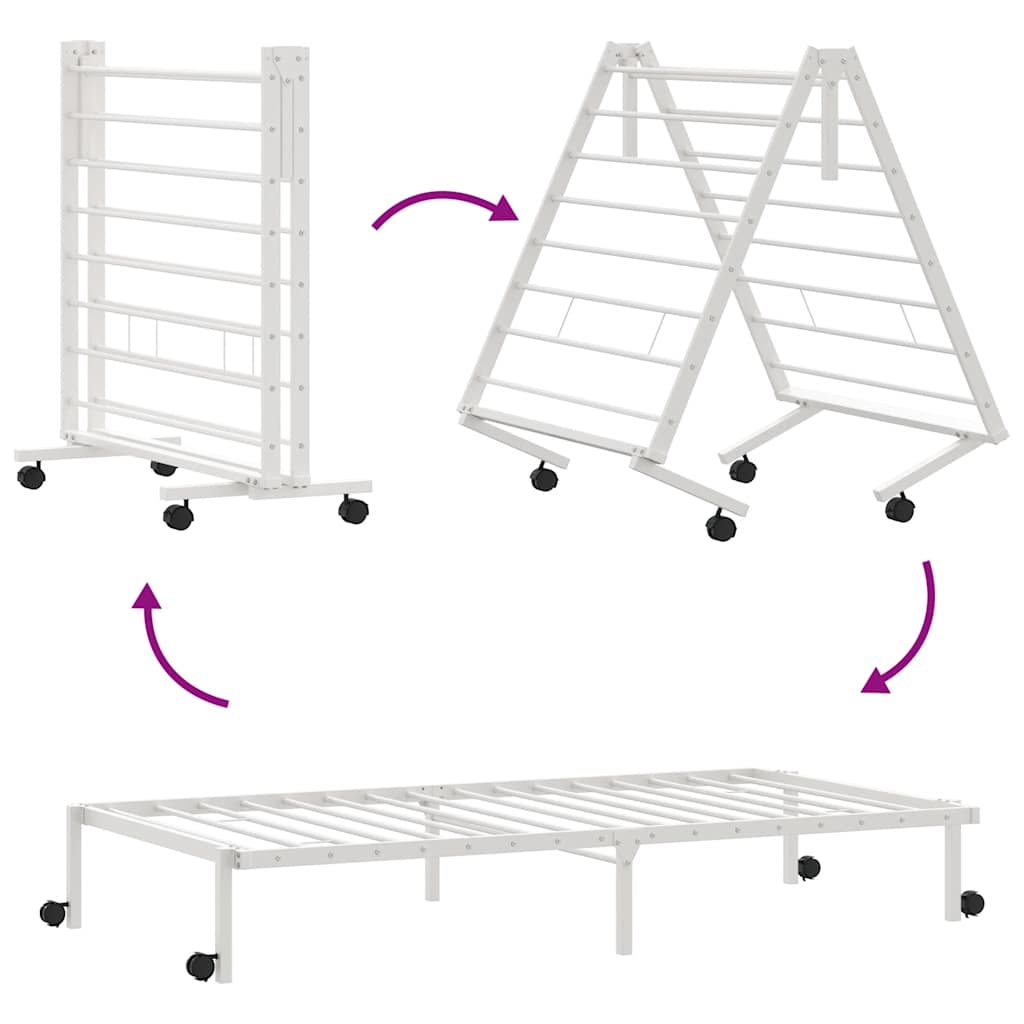 Sängram utan madrass hopfällbar vit 90x190 cm stål