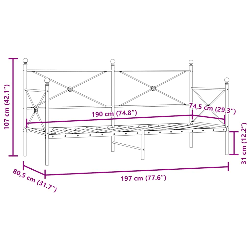 Dagbädd utan madrass vit 75x190 cm stål