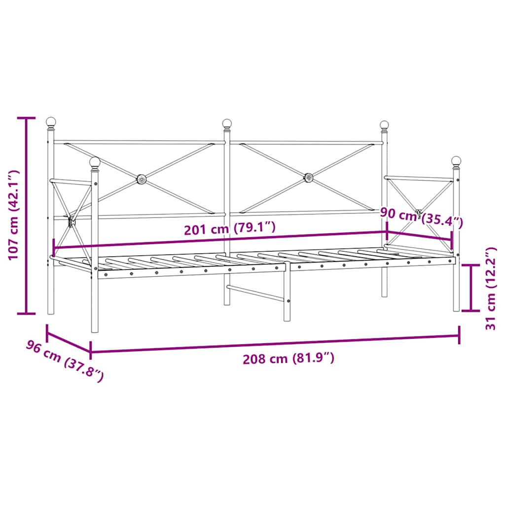 Dagbädd utan madrass vit 90x200 cm stål