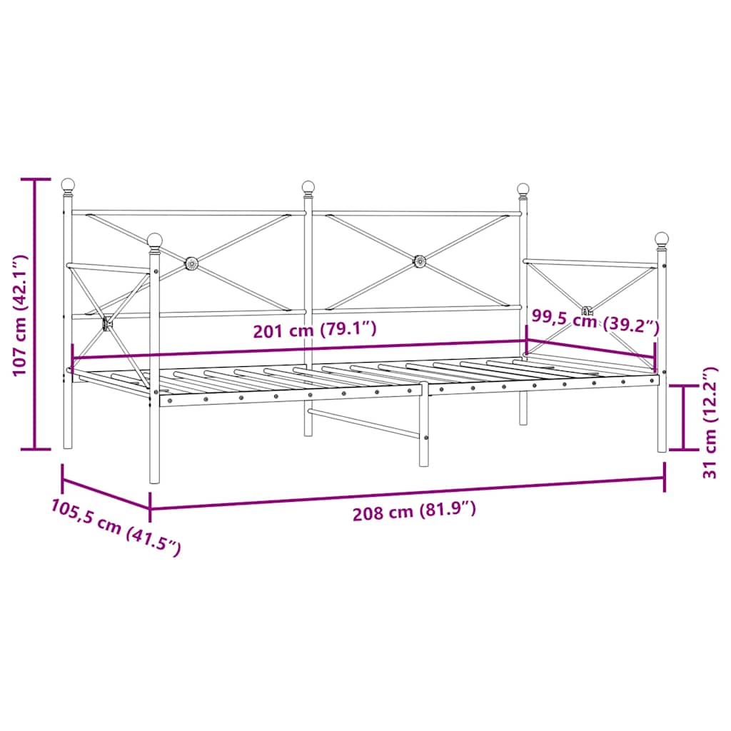 Dagbädd utan madrass vit 100x200 cm stål