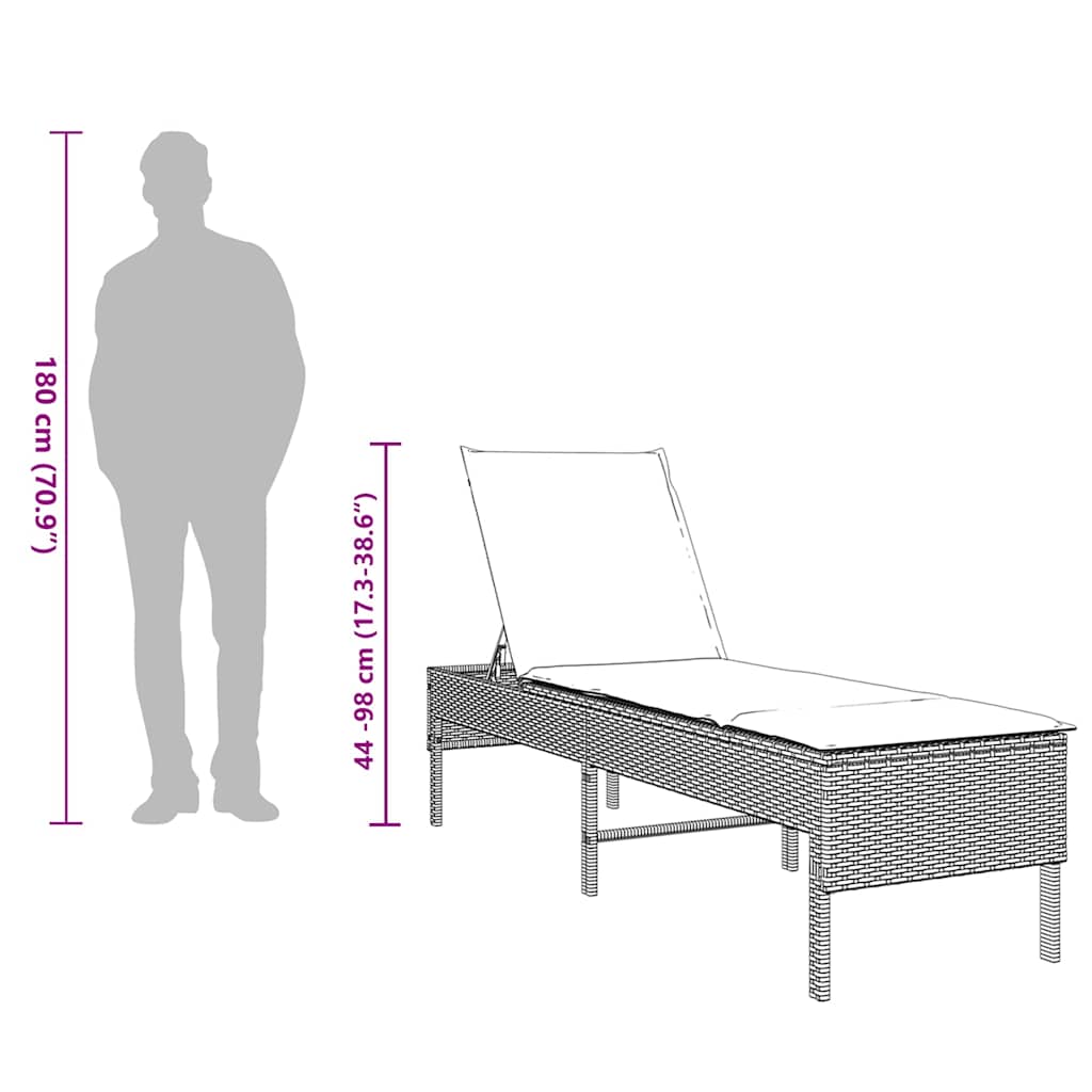 Solstol med dyna svart 55x200x44cm konstrotting