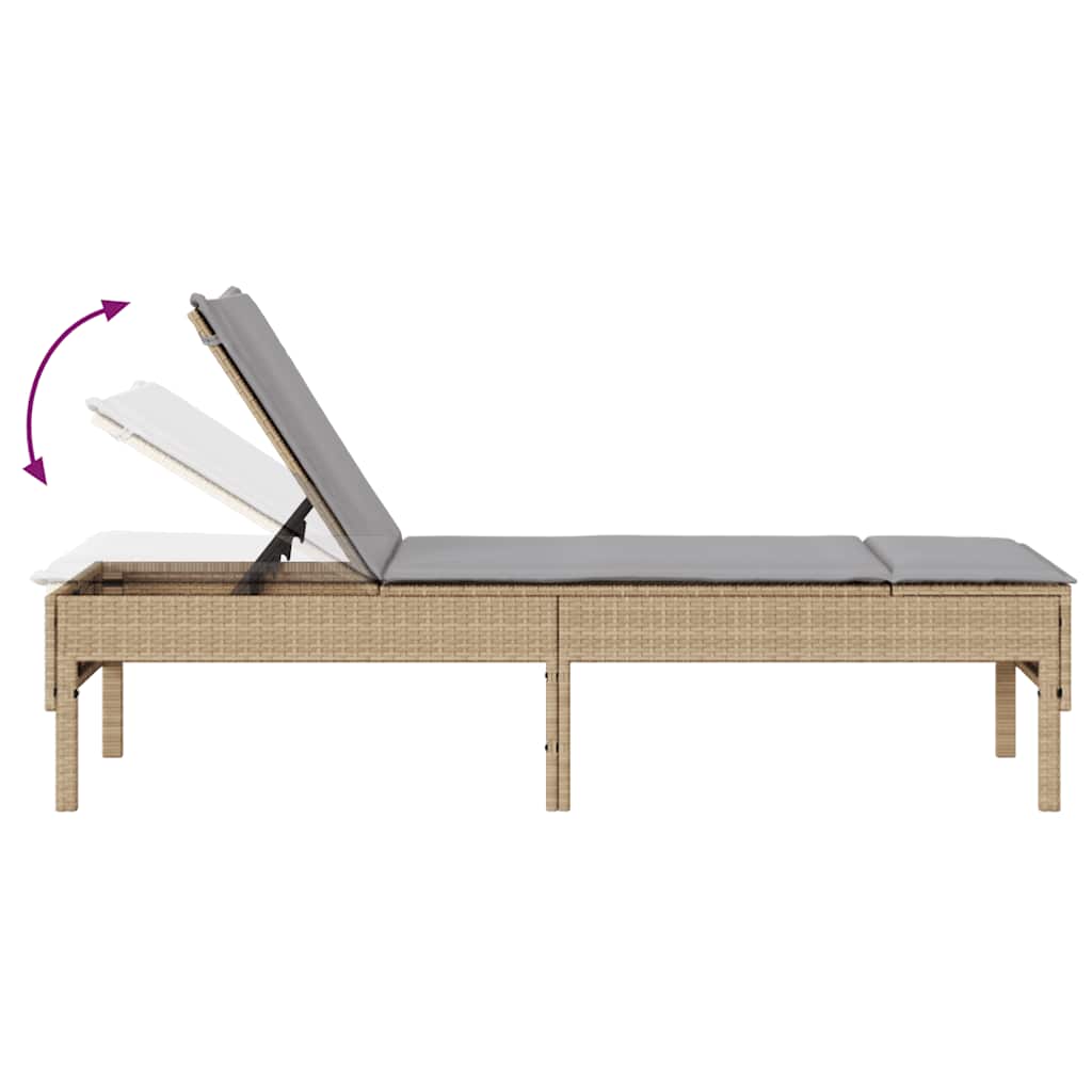 Solstol med dyna beige 55x200x44cm konstrotting