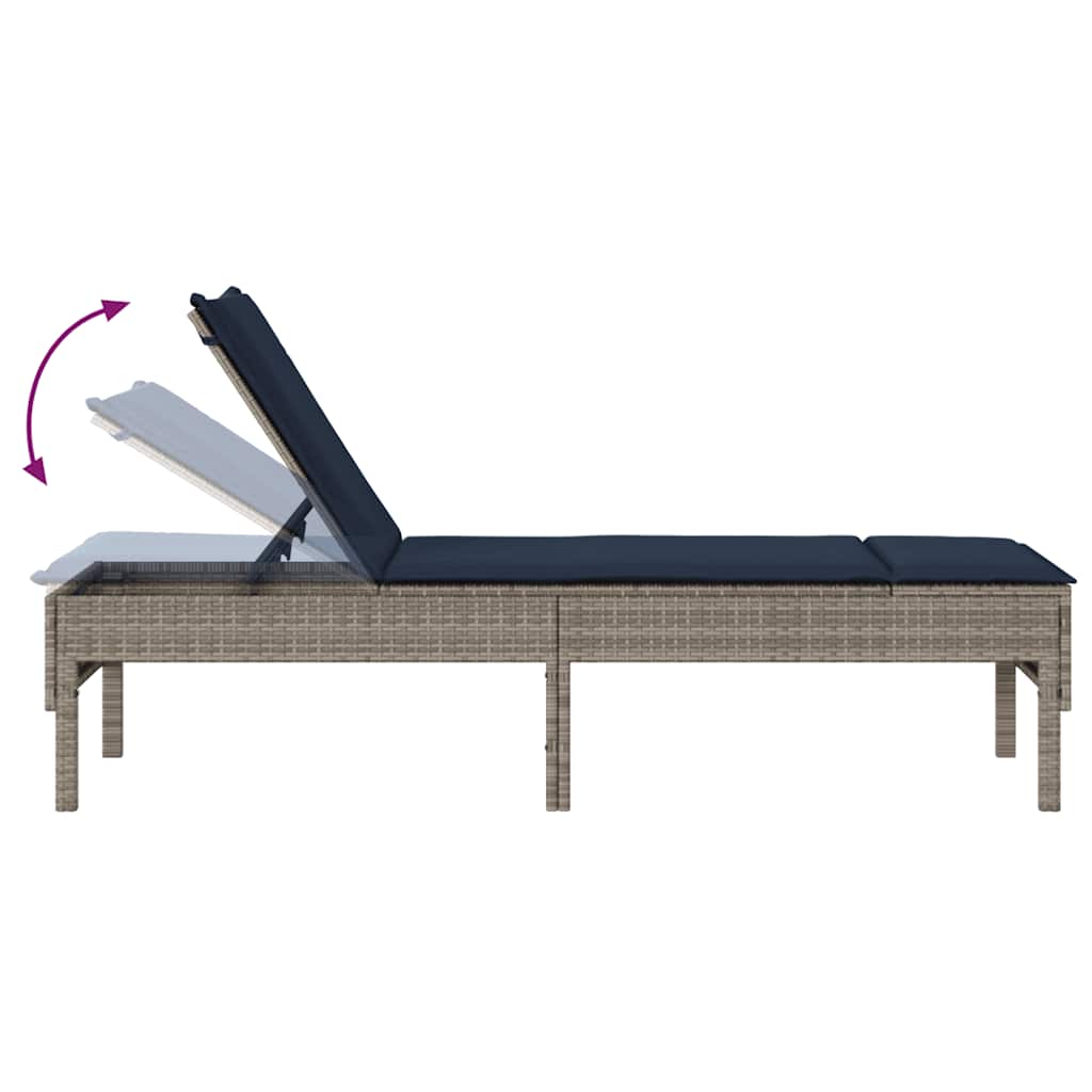 Solstol med dyna grå 55x200x44cm konstrotting