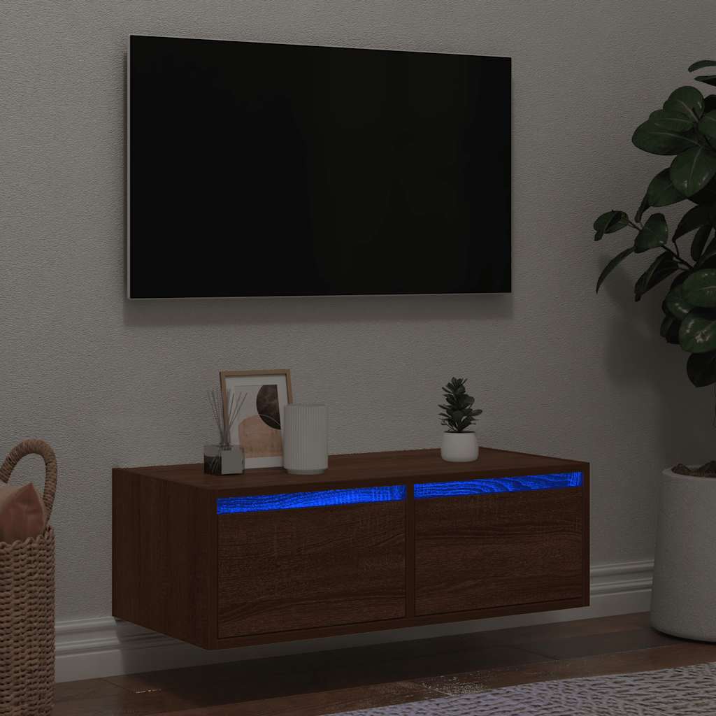 Tv-bänk med LED-belysning brun ek 75x35,5x25 cm