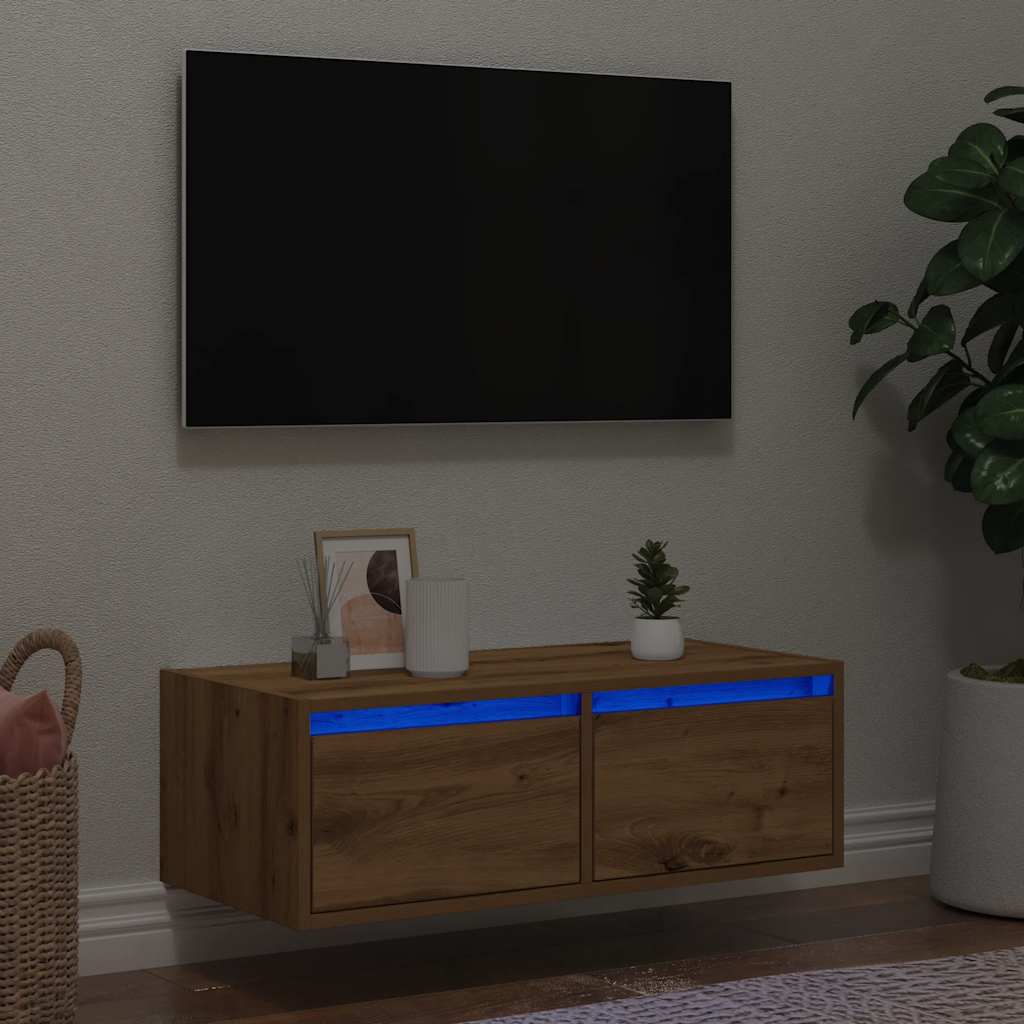 Tv-bänk med LED-belysning artisan ek 75x35,5x25 cm