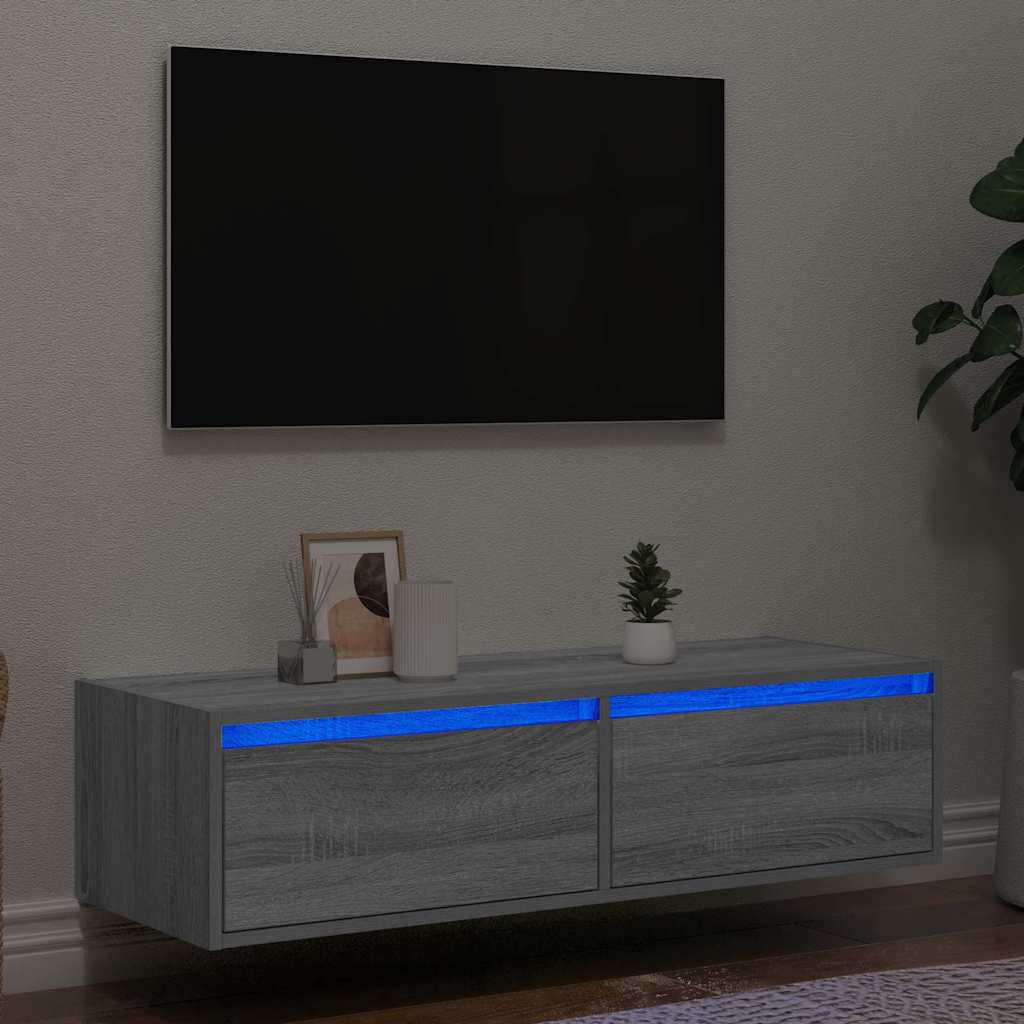 TV-bänk med LED-belysning grå sonama 100X35,5x25 cm