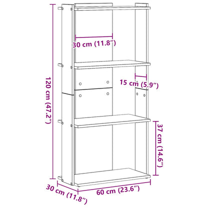 Bokhylla 3 hyllplan sonoma-ek 60x30x120 cm konstruerat trä