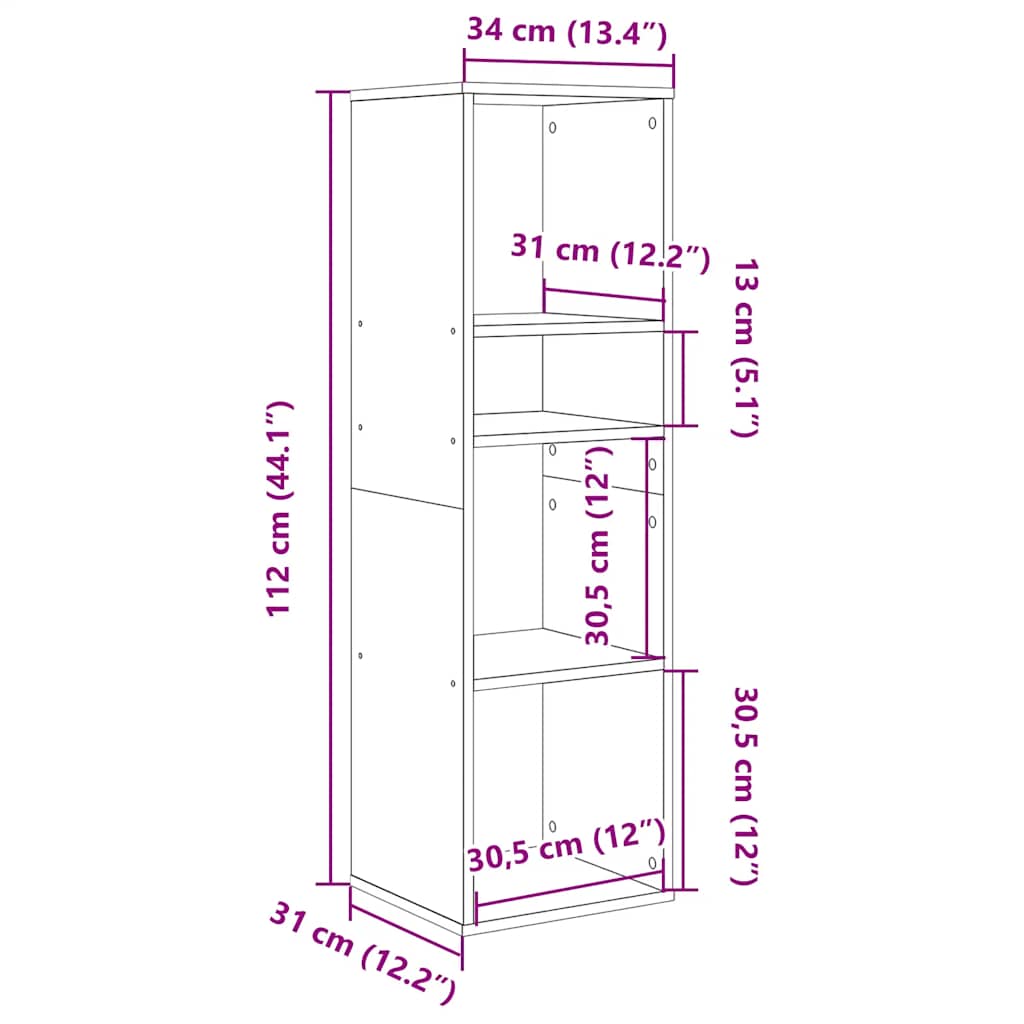 Bokhylla gammalt trä 34x31x112 cm konstruerat trä